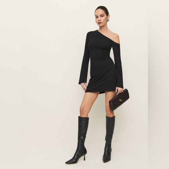 Reformation Willow Knit Soft Jersey Off The Shoulder Mini Dress Size XL Stretch - Picture 4 of 11